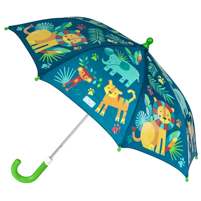 Stephen Joseph Kids' Color Changing Wet Dry Umbrella, Water reacting, Pinch Free Umbrellas for Rain Children's Umbrella, ZOO, 23"X28 - Image 1